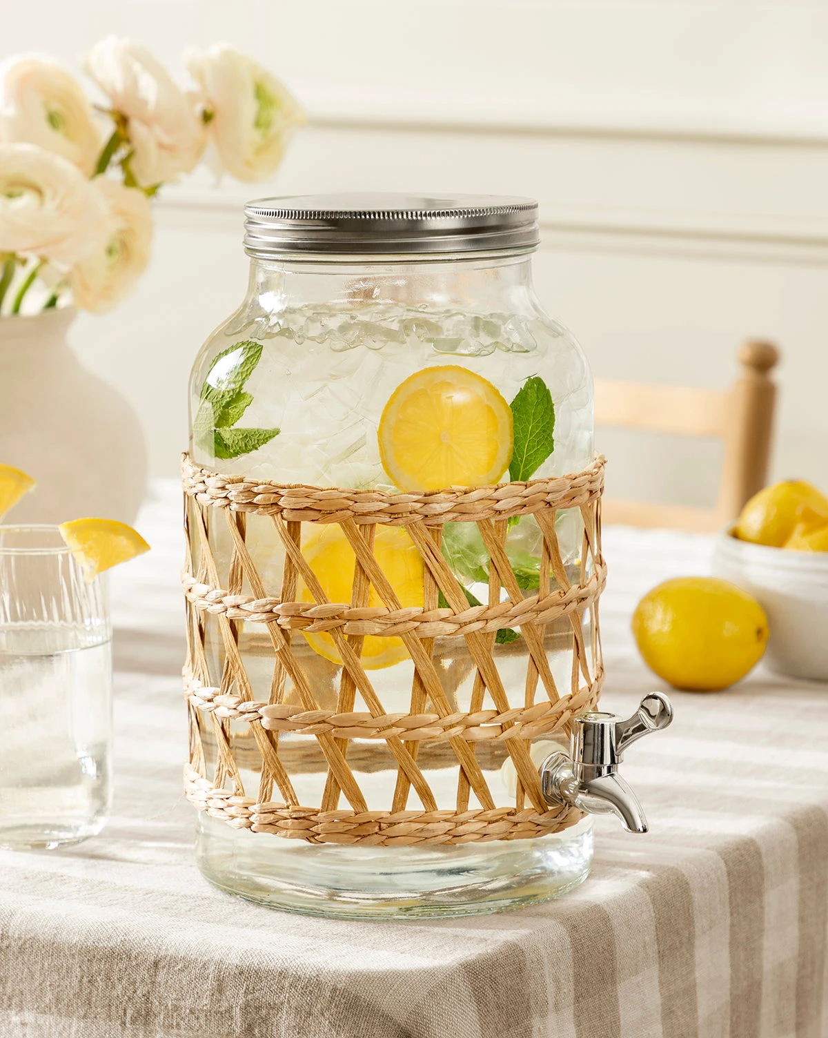 Glass Beverage Dispenser With Woven Sleeve