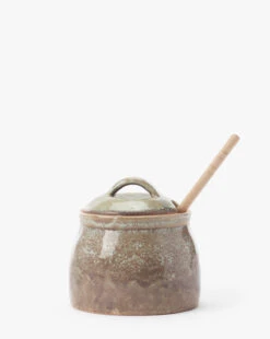 Glazed Honey Jar With Wood Honey Dipper