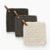 Leather Handled Crochet Pot Holder (Set Of 3)