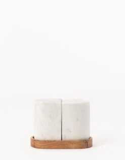 Bloomingville Marble Salt & Pepper Shakers With Wood Tray