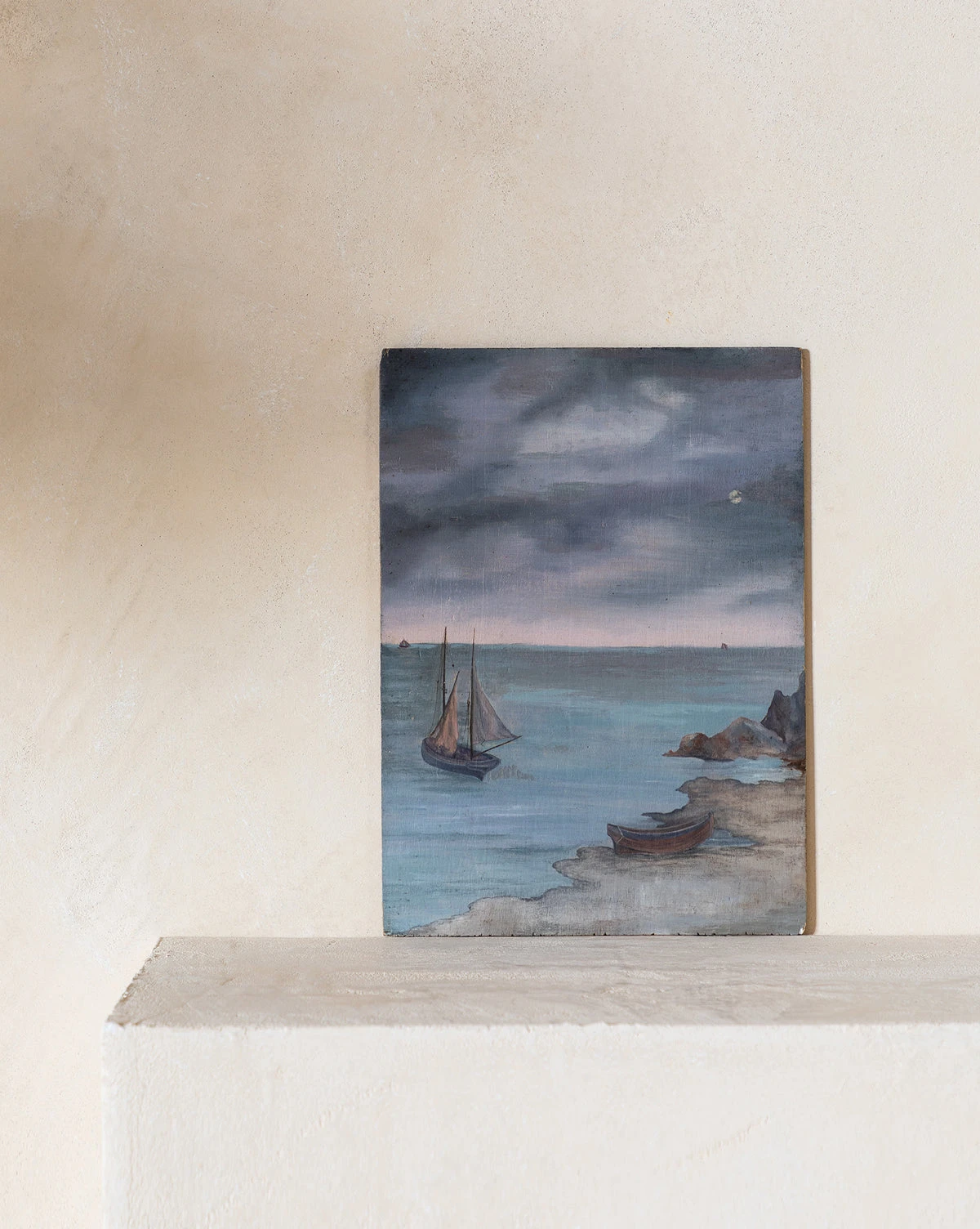 Vintage Sailboat Oil Painting