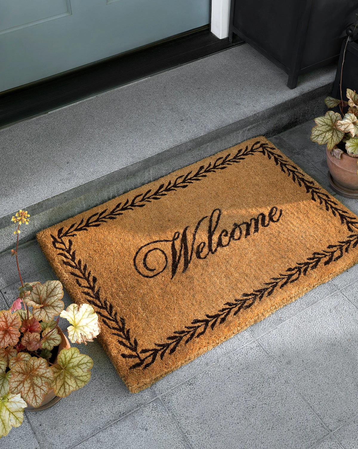 Welcome Doormat With Leaf Border